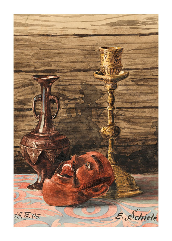 Still Life with Candlestick, Vase and Mask by Egon Schiele-12