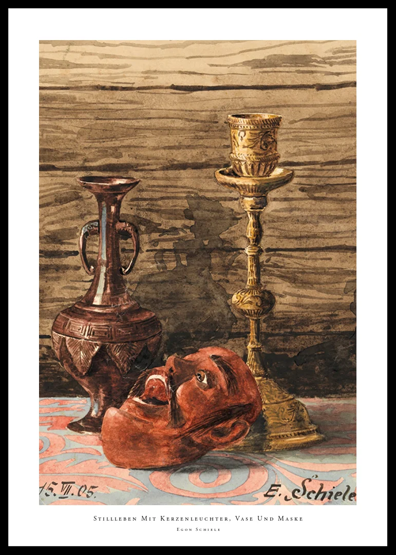Stillleben Mit Kerzenleuchter, Vase Und Maske By Egon Schiele-12