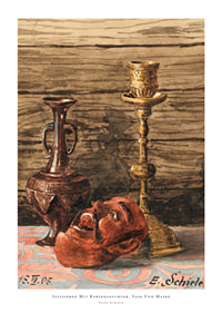 Still Life with Candlestick, Vase and Mask by Egon Schiele-1