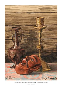 Stillleben Mit Kerzenleuchter, Vase Und Maske By Egon Schiele-1