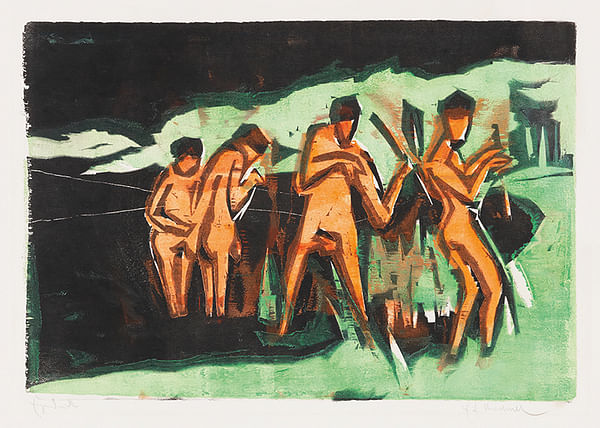 Plagát Mit Schilf Werfende Badende By Ernst Ludwig Kirchner