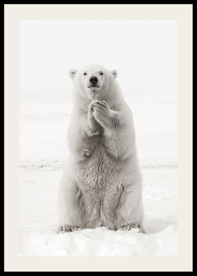 Ein majestätischer Eisbär steht aufrecht in der weißen arktischen Landschaft, als Symbol für Stärke und die Schönheit der Natur-12