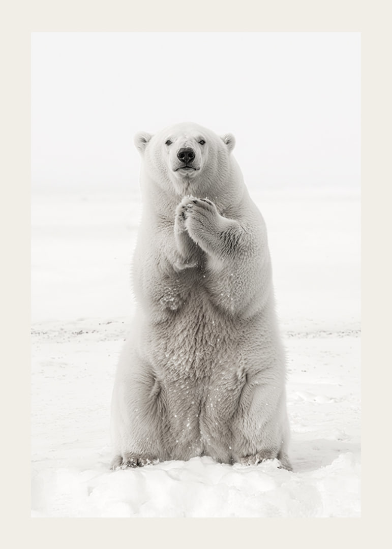Ein majestätischer Eisbär steht aufrecht in der weißen arktischen Landschaft, als Symbol für Stärke und die Schönheit der Natur-12