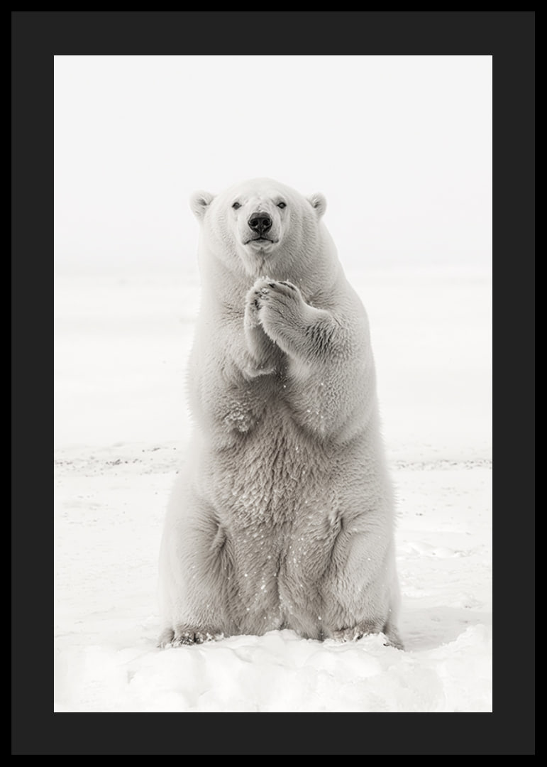 Ein majestätischer Eisbär steht aufrecht in der weißen arktischen Landschaft, als Symbol für Stärke und die Schönheit der Natur-12
