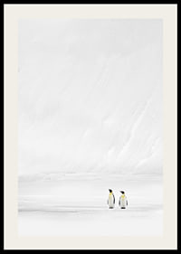 Zwei Pinguine stehen zusammen in einer endlosen, schneebedeckten Landschaft und vermitteln Stille und Zusammengehörigkeit-2