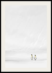 Två pingviner står tillsammans i ett oändligt, snöklätt landskap och förmedlar stillhet och samhörighet-2