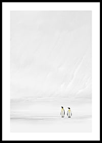 Zwei Pinguine stehen zusammen in einer endlosen, schneebedeckten Landschaft und vermitteln Stille und Zusammengehörigkeit-0