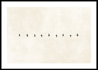 En minimalistisk skildring av fåglar i harmonisk formation, som förmedlar frihet och stillhet.-0