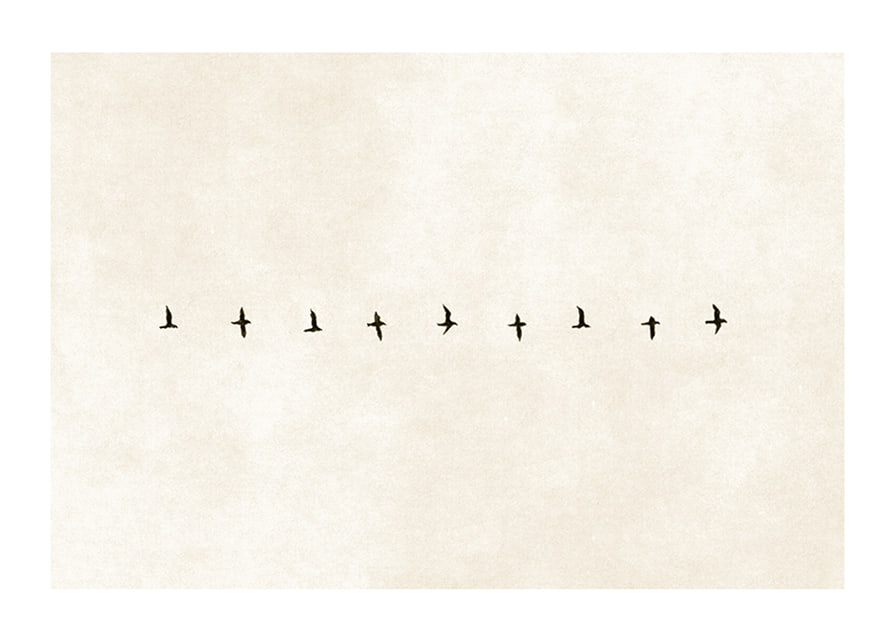 En minimalistisk skildring av fåglar i harmonisk formation, som förmedlar frihet och stillhet.-12