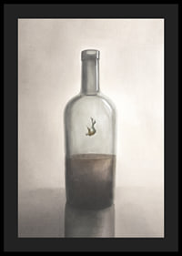 A symbolic depiction of inner captivity and reflection, where a solitary figure floats in the silence of a glass bottle.-4