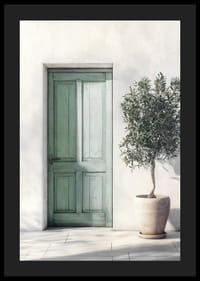 Grön vacker dörr som smyckas ut med hjälp av ett olivträd-4