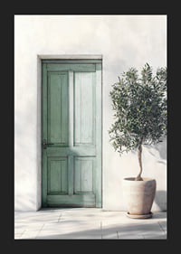 Beautiful green door decorated with an olive tree-5
