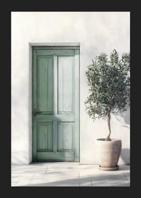 Grön vacker dörr som smyckas ut med hjälp av ett olivträd-5