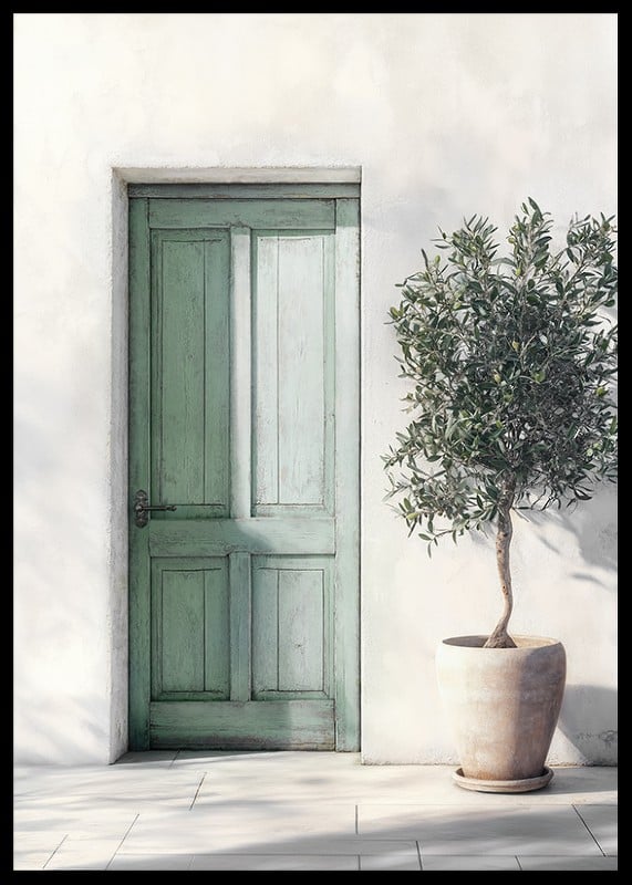 Beautiful green door decorated with an olive tree-12