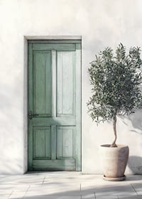 Beautiful green door decorated with an olive tree-7