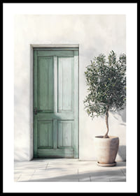 Beautiful green door decorated with an olive tree-0