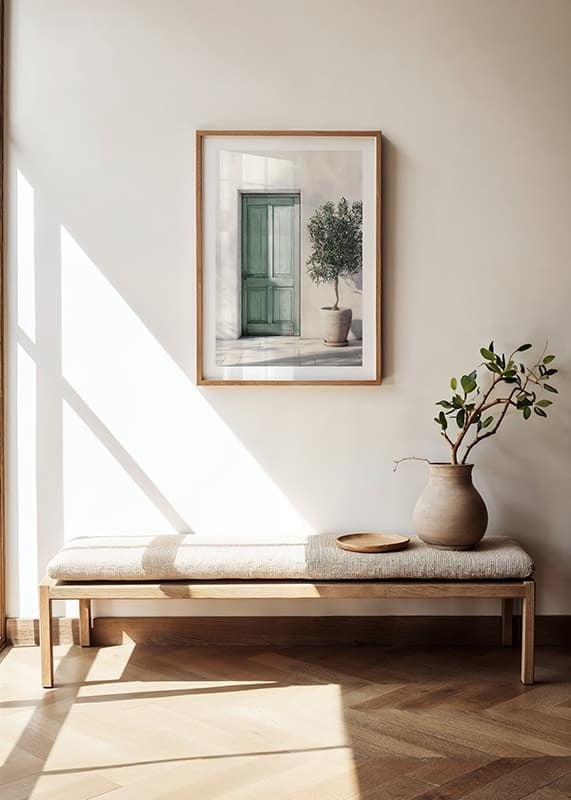 Beautiful green door decorated with an olive tree-12