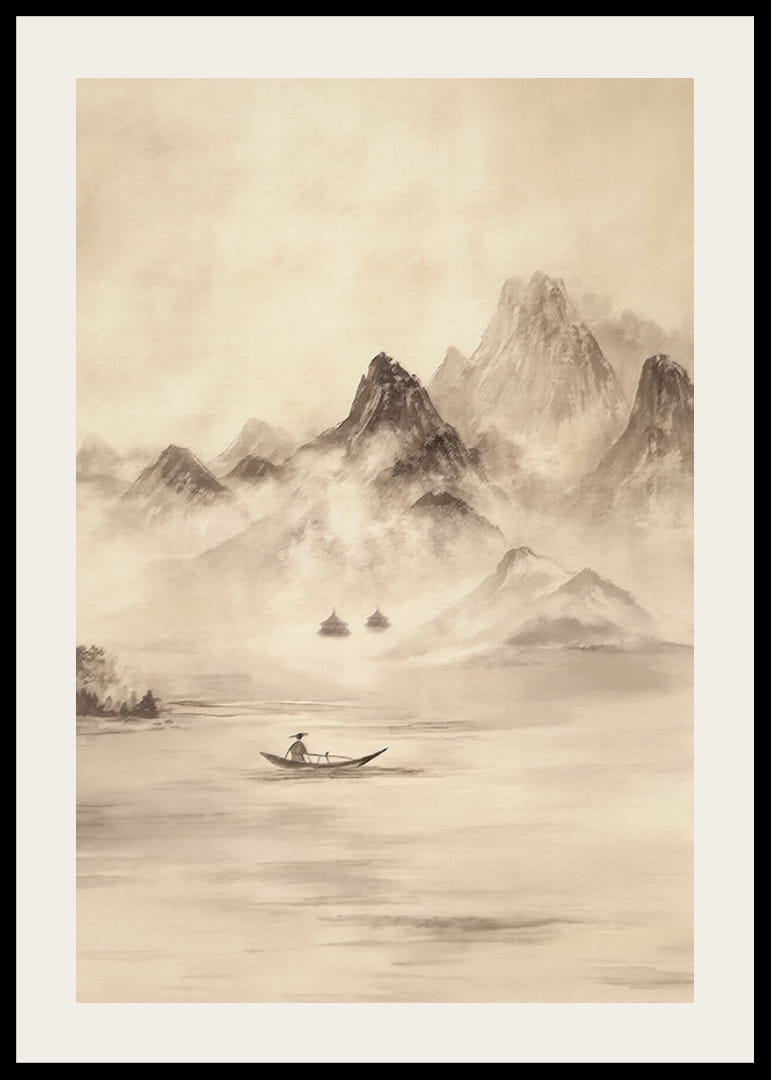 A lone fisherman surrounded by mountains shrouded in mist-12