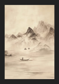 A lone fisherman surrounded by mountains shrouded in mist-5