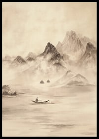A lone fisherman surrounded by mountains shrouded in mist-6