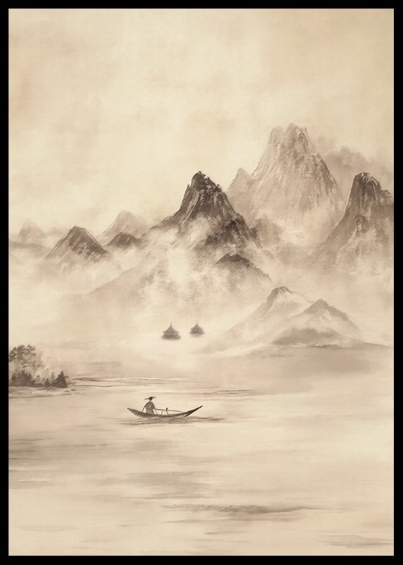 A lone fisherman surrounded by mountains shrouded in mist-12