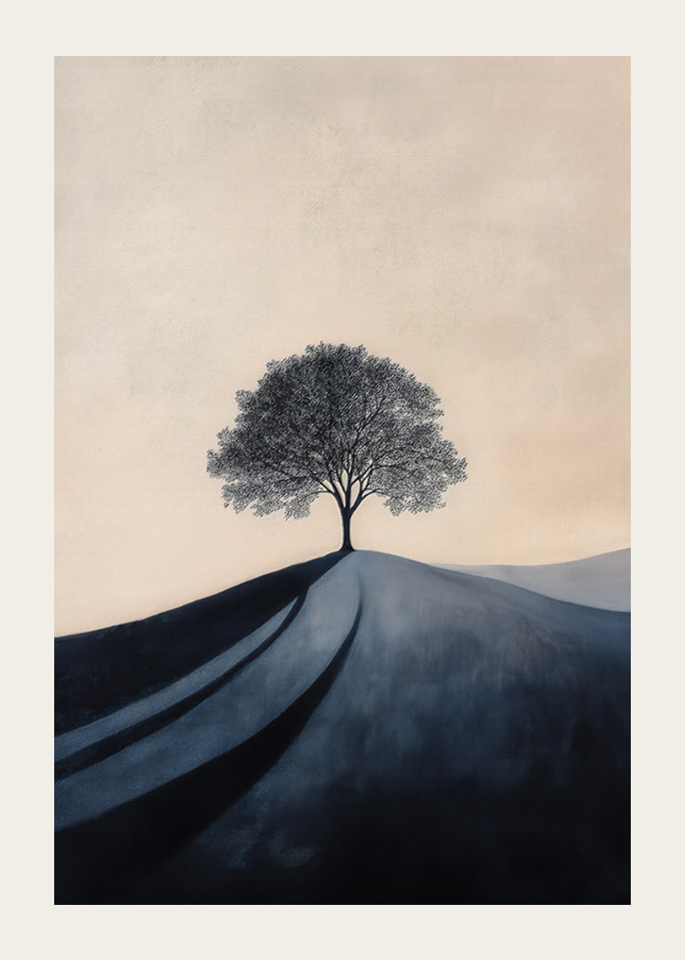 A large stately tree alone on a hill-12
