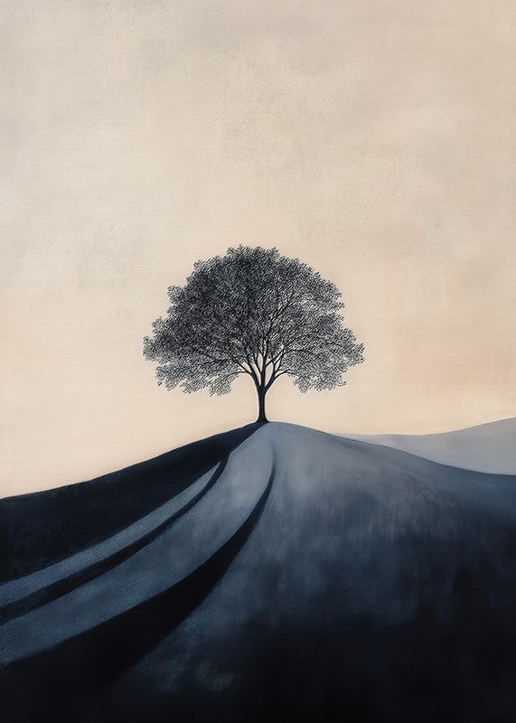 A large stately tree alone on a hill-12