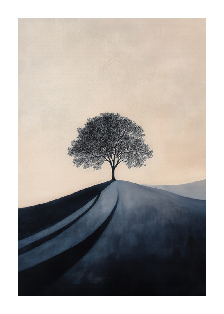 A large stately tree alone on a hill-12