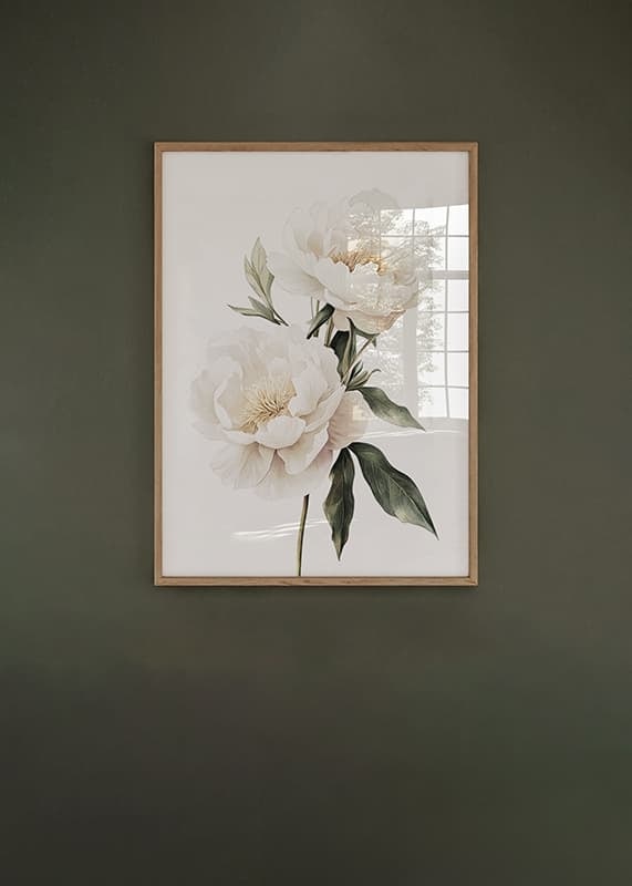 Poster with beautiful white peonies-12