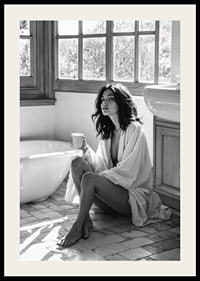 A woman sits in her bathroom with her morning cup and thinks-2