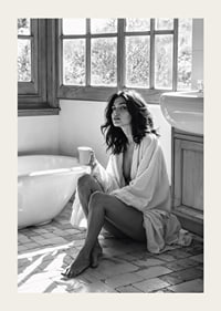A woman sits in her bathroom with her morning cup and thinks-3