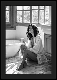A woman sits in her bathroom with her morning cup and thinks-4