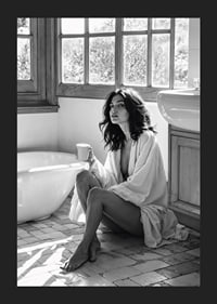 A woman sits in her bathroom with her morning cup and thinks-5