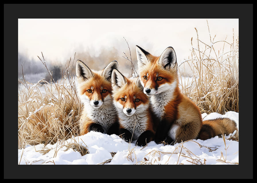 Trois renards curieux sont assis ensemble dans un paysage enneigé et rayonnent d'idylle hivernale et de charme naturel.-12