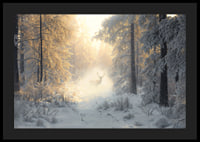 A majestic deer stands in a snow-covered forest, surrounded by golden morning light and winter magic.-4