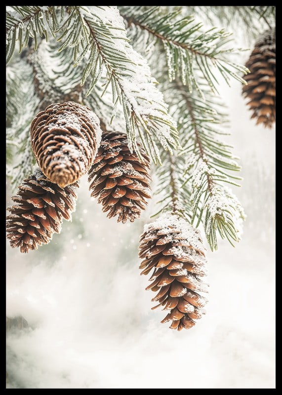 Snow-covered cones hang from frosty fir branches, exuding the quiet beauty of winter.-12