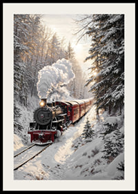 A nostalgic steam locomotive travels through a snow-covered landscape and spreads a magical winter feeling.-2