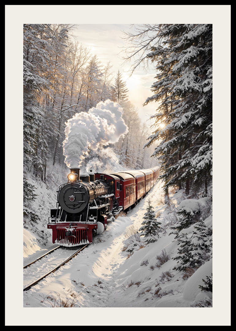 A nostalgic steam locomotive travels through a snow-covered landscape and spreads a magical winter feeling.-12