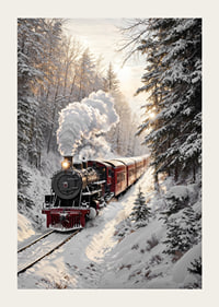 A nostalgic steam locomotive travels through a snow-covered landscape and spreads a magical winter feeling.-3