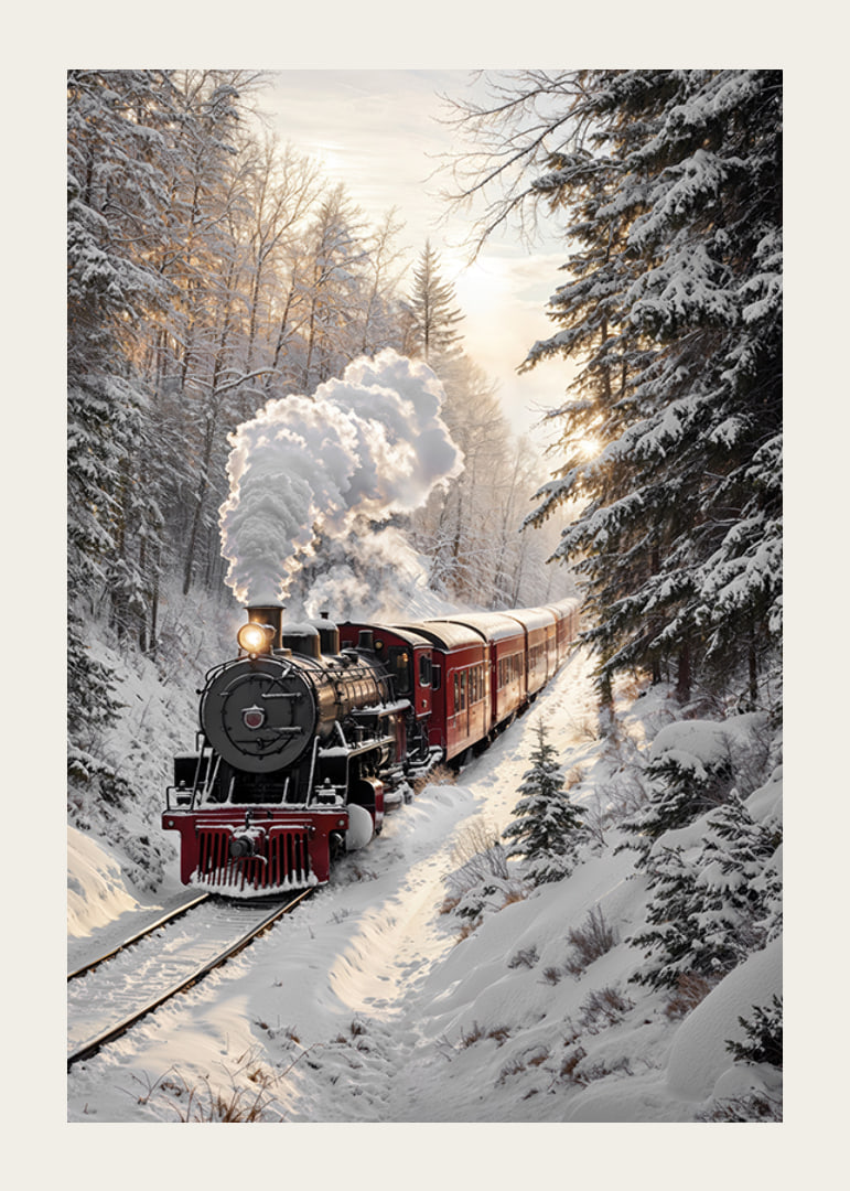 A nostalgic steam locomotive travels through a snow-covered landscape and spreads a magical winter feeling.-12