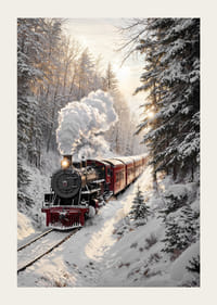 A nostalgic steam locomotive travels through a snow-covered landscape and spreads a magical winter feeling.-3