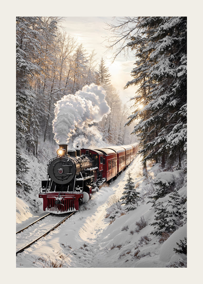 A nostalgic steam locomotive travels through a snow-covered landscape and spreads a magical winter feeling.-12