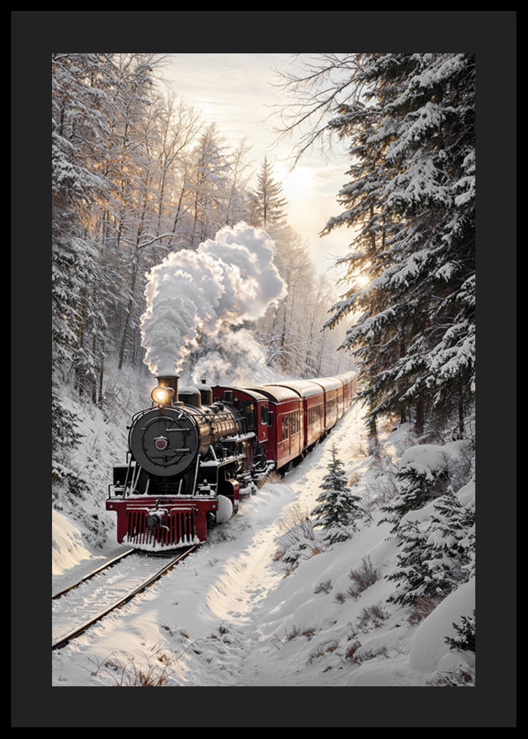 A nostalgic steam locomotive travels through a snow-covered landscape and spreads a magical winter feeling.-12