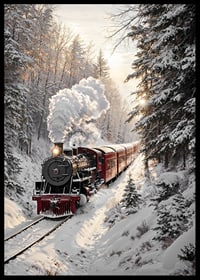 A nostalgic steam locomotive travels through a snow-covered landscape and spreads a magical winter feeling.-6