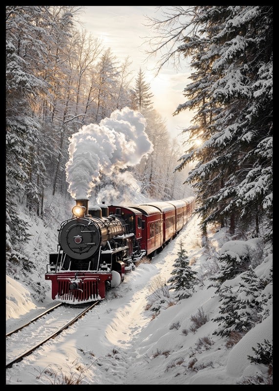 A nostalgic steam locomotive travels through a snow-covered landscape and spreads a magical winter feeling.-12