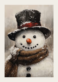 Hurmaava lumiukko korkealla hatulla ja huivilla, joka levittää talven iloa ja joulutunnelmaa.-3