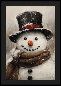 Hurmaava lumiukko korkealla hatulla ja huivilla, joka levittää talven iloa ja joulutunnelmaa.-4