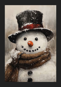 Hurmaava lumiukko korkealla hatulla ja huivilla, joka levittää talven iloa ja joulutunnelmaa.-5