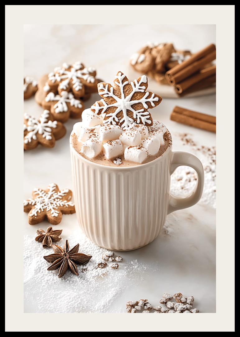 A cup of hot chocolate with marshmallows and a gingerbread-12