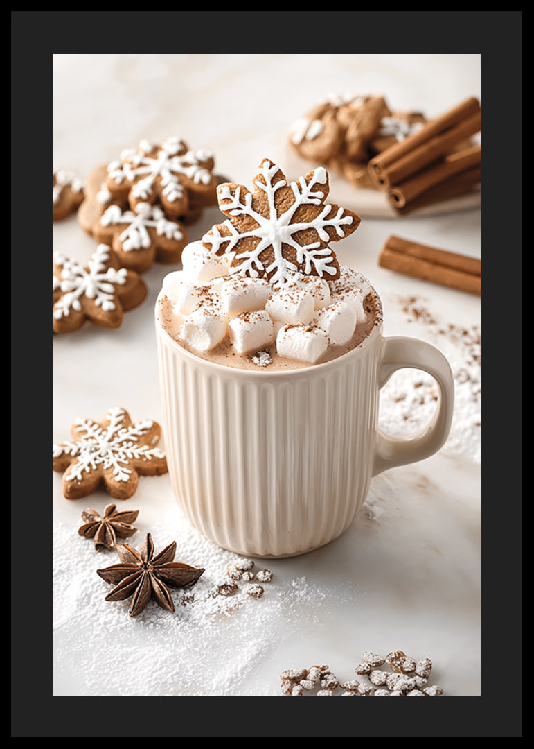 A cup of hot chocolate with marshmallows and a gingerbread-12